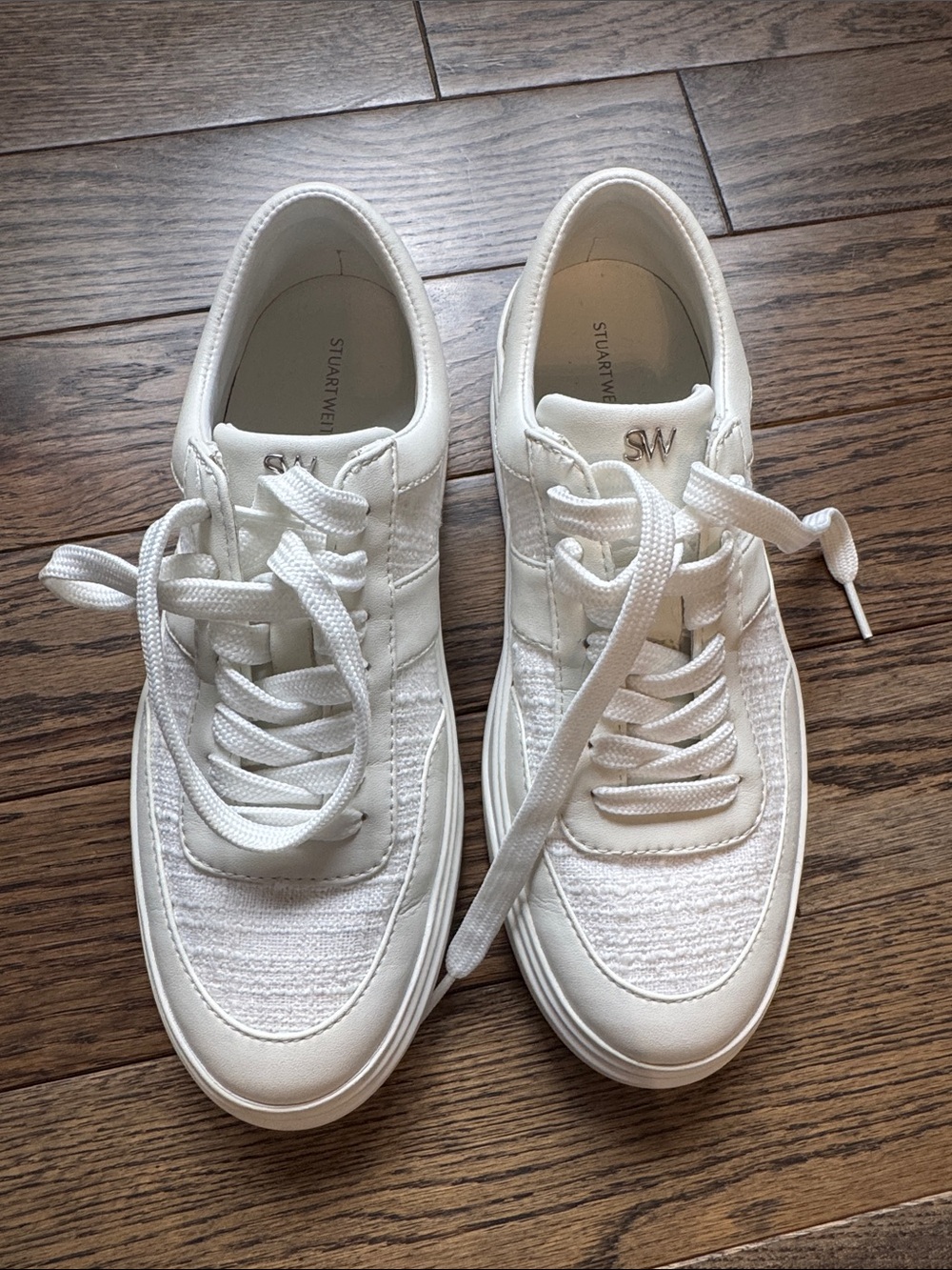 Stuart Weitzman White Lace-Up Sneakers